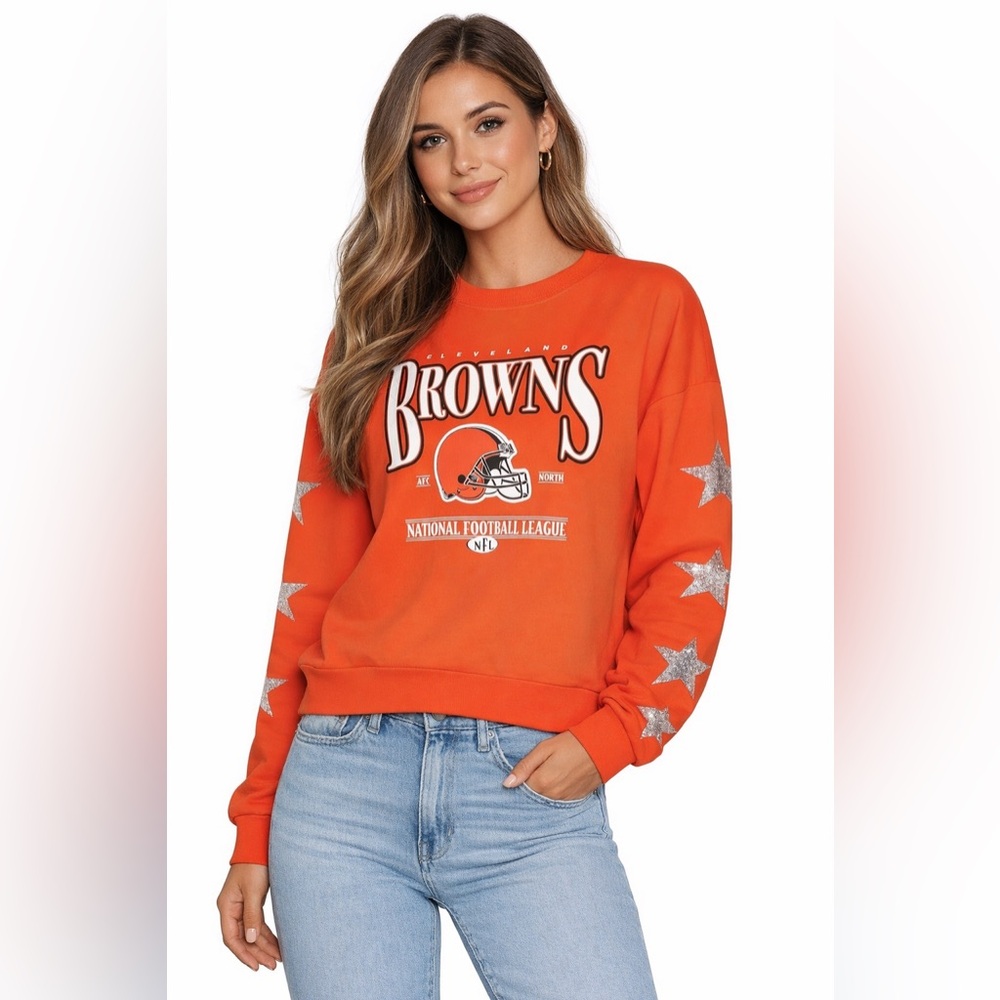 Cleveland Browns Gameday Couture Rhinestone Star Sleeve Sweatshirt Medium